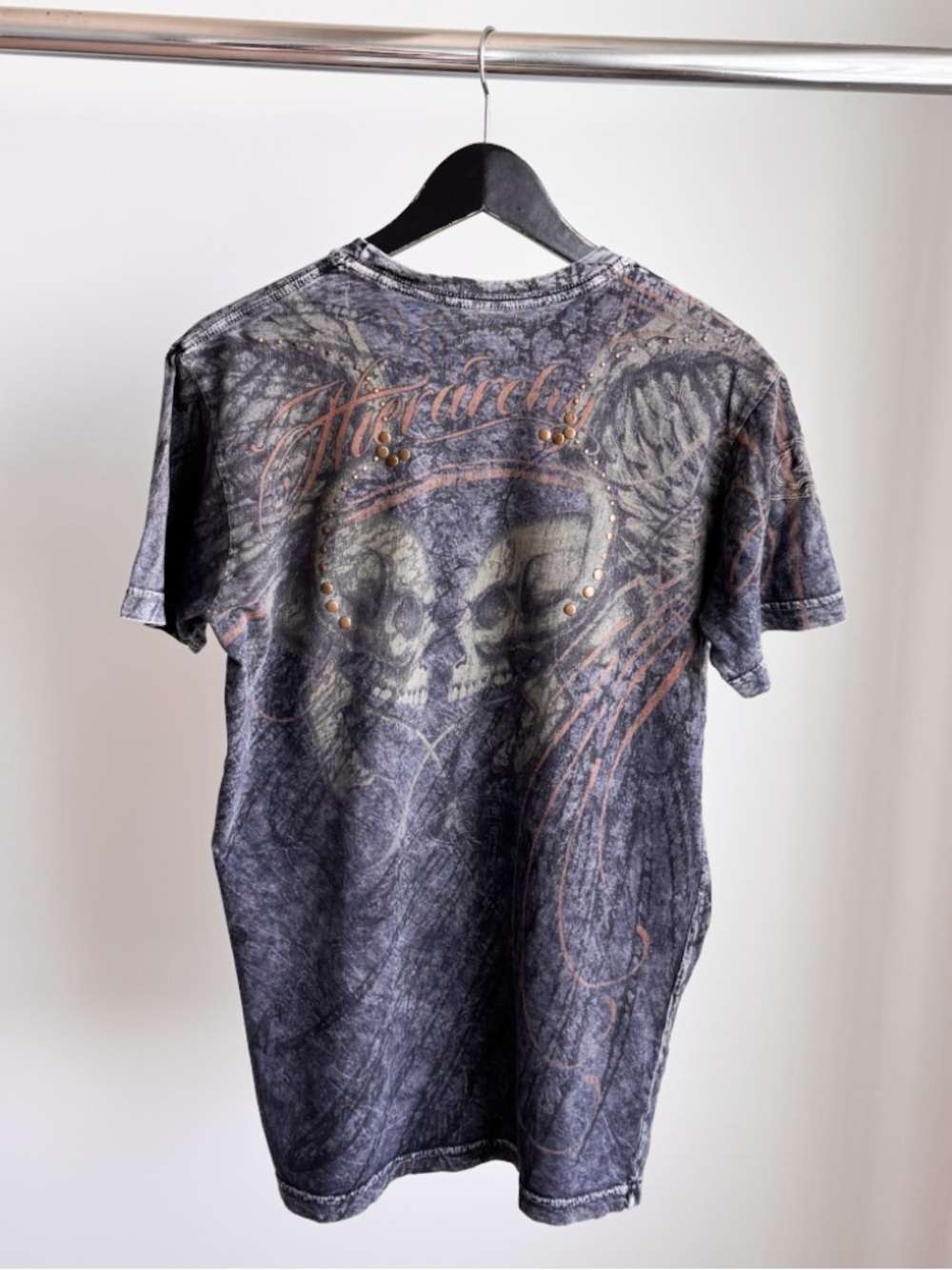 Uhlworks Hierarchy Skull Graphic Shirt Cyber Grunge Grey M 19.5x27.5